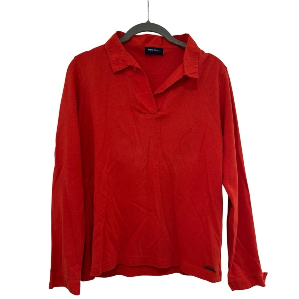 Saint James Red Long Sleeve Collared 100% Cotton Top